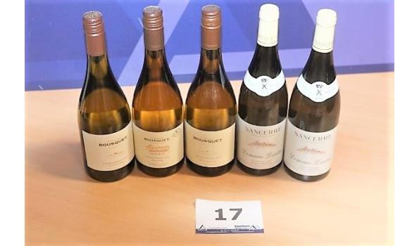 5 div flessen à 75cl witte wijn: 3x DOMAINE BOSQUET Chardonnay 2013/2018/2015, 2 DOMAINE DAULNY, Sancerre, 2020